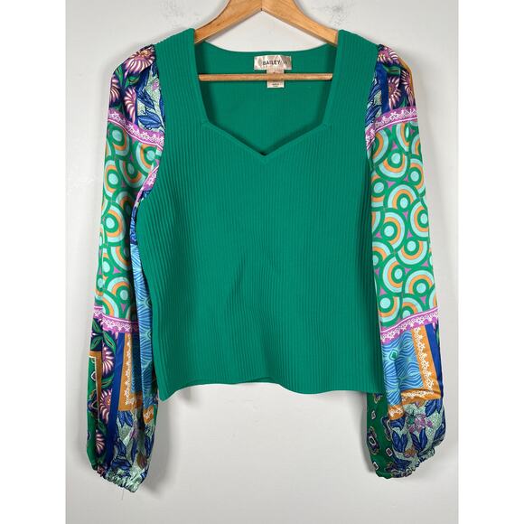 BAILEY 44 Multicolor Ribbed Knit Patchwork Silky Feel Long Sleeve Blouse Women L - Picture 1 of 8
